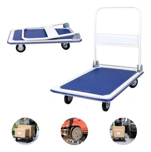 Carrinho Plataforma De Carga Azul Dobrável Portátil Armazém 0
