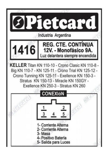 Regulador Voltaje 1416 Pietcard Keller Crono 110 Stratus 150 1