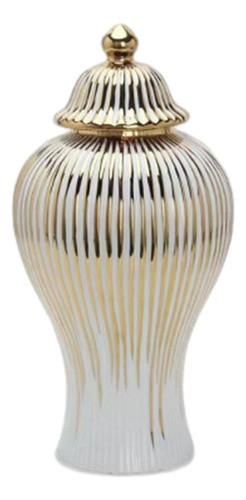 Jarra Decorativa De Porcelana, Artesanato Branco E Dourado 0
