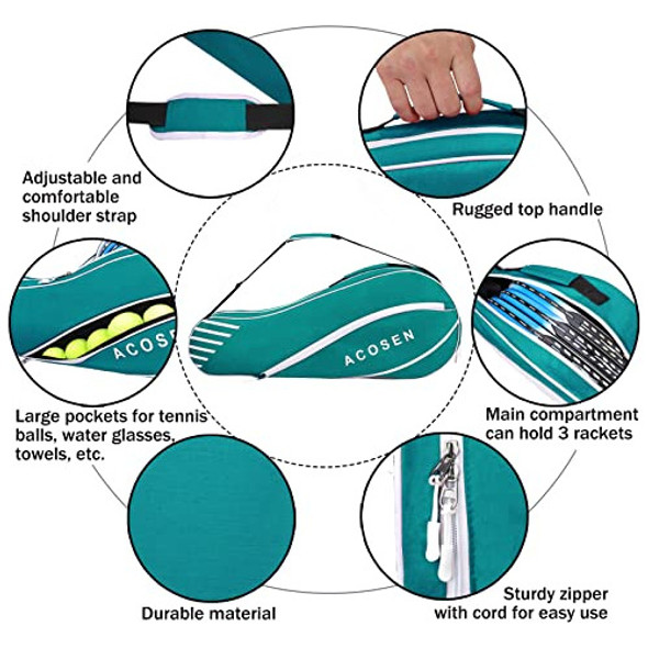 Bolso De Tenis Acosen Para 3 Raquetas - Verde 1