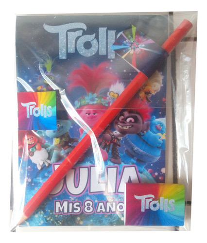 Souvenir Trolls - 20 Anotadores 14x10 Cm 20 Gomas Y 20 Lapiz 0
