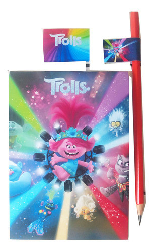 Souvenir Trolls - 20 Anotadores 14x10 Cm 20 Gomas Y 20 Lapiz 1