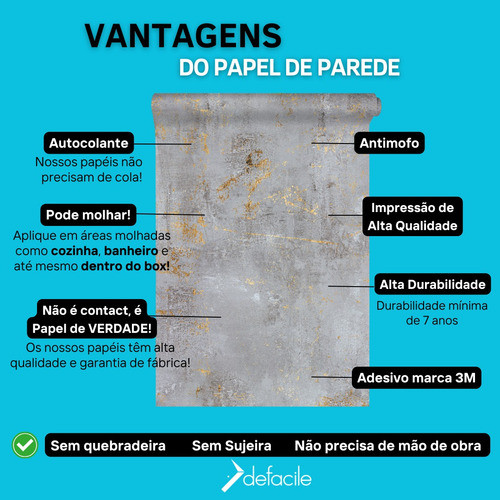 Papel De Parede Texturizado Adesivo Cimento Cinza E Dourado 1