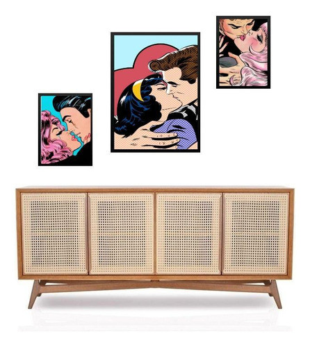 Set 3 Quadros Beijos Pop Art - Com Vidro 0