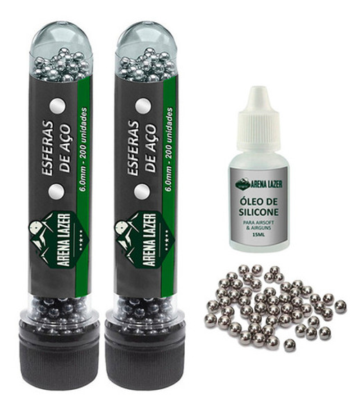 400un Esferas Airgun De Aço 6mm + 1 Óleo Silicone 15ml 0