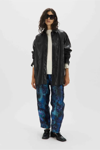 Marie Pants – Blue Brocade with Floral Pattern & Balloon-Leg Silhouette