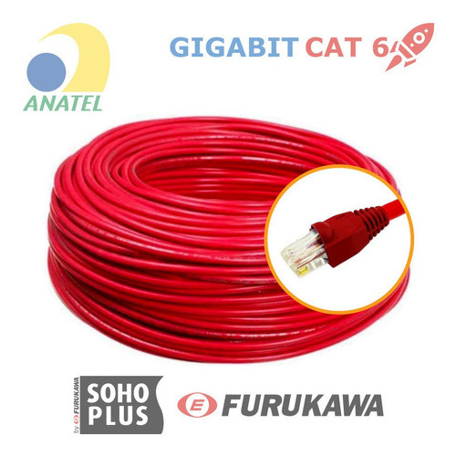 Patch Cord 20 Metros Cat6 Furukawa Vermelho Giga Cabo Rede 1