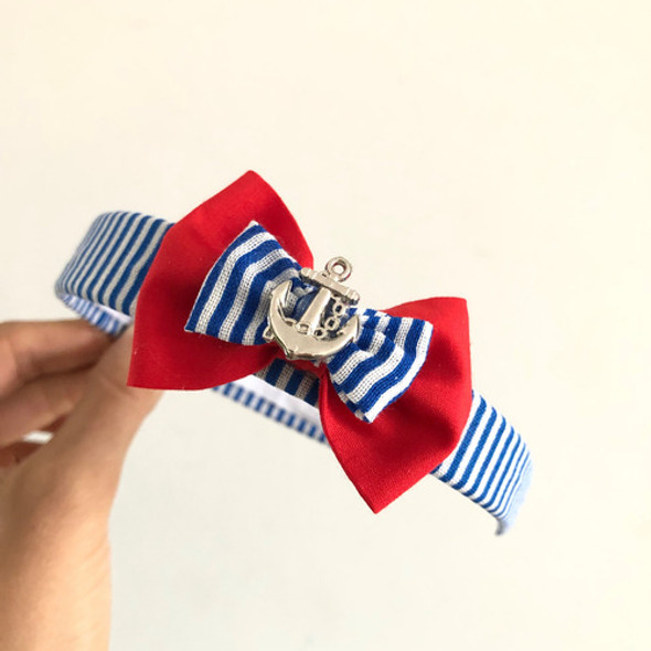 Vincha Rayada Azul Con Rojo Ancla Moño Pin Up Sailor Mariner 0