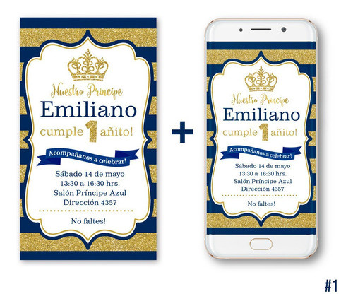 Tarjeta Cumpleaños Invitación Digital Príncipe 2 Formatos 1