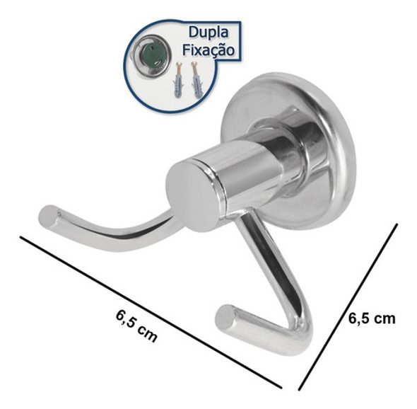 Cabide 2 Ganchos Banheiro Em Inox Resistente Dupla Fixação 1