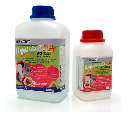 Liquiglass Uv+ Resina De Média Espessura Rq-1220 Com 1,00 Kg 0