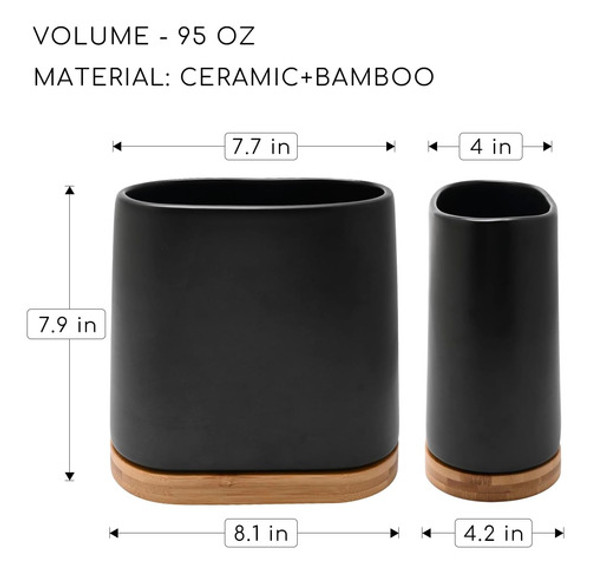 Soporte De Utensilios Cocina Grande Base Bambú Negro 1