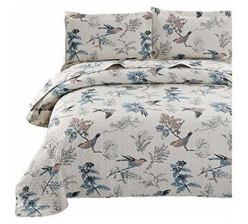 Juego De Colcha King Size Jacquard Birds Floral Quilts Jueg 0