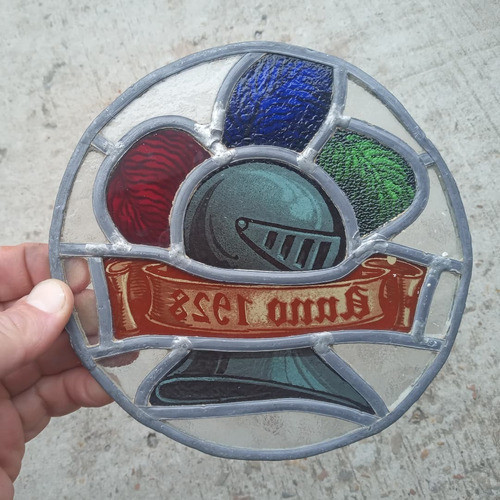 C-antiguo Vitreaux Emplomado De Forma Redonda Pintado Mano 0