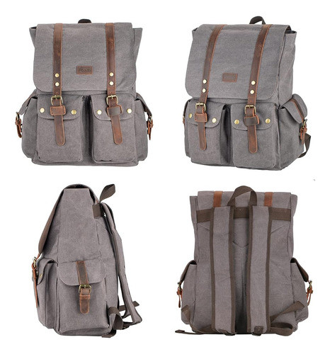 Mochila De Lona Para Hombres Multi Pockets Vintage Travel Ru 1