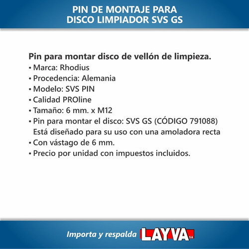 791089 Pin De Montaje Para Disco Limpiador Svs Gs Rhodius 1