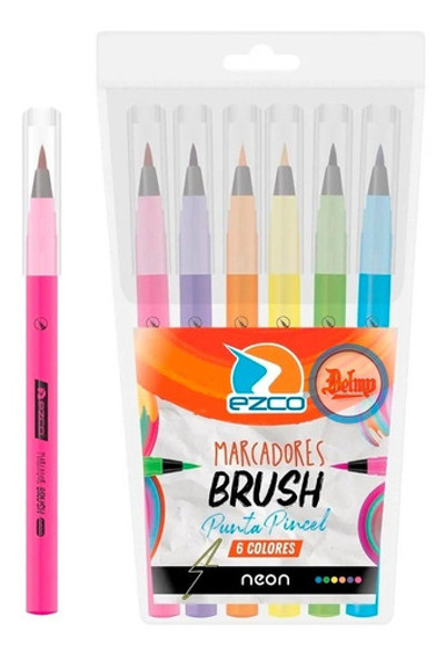 Marcador Ezco Brush Neon Punta Pincel Lettering X 6 Delmy 0