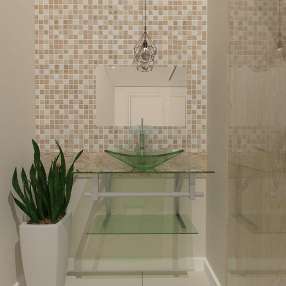 Gabinete De Vidro 60cm Ac Com Cuba Quadrada - Incolor 0