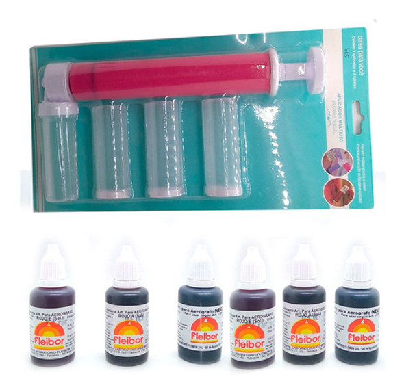 Aerografo Repostería Decoración Tortas 6 Colorantes Fleibor 0
