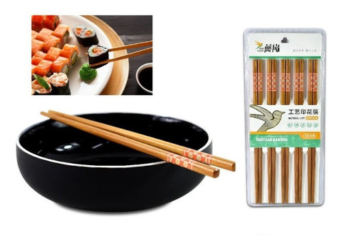 Palitos Chino Sushi Reutilizables Bambú X10 Comida Laromana 0