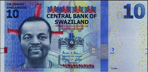 Fk Billete Swazilandia 10 Emalangeni 2014 P-36b Sin Circular 0