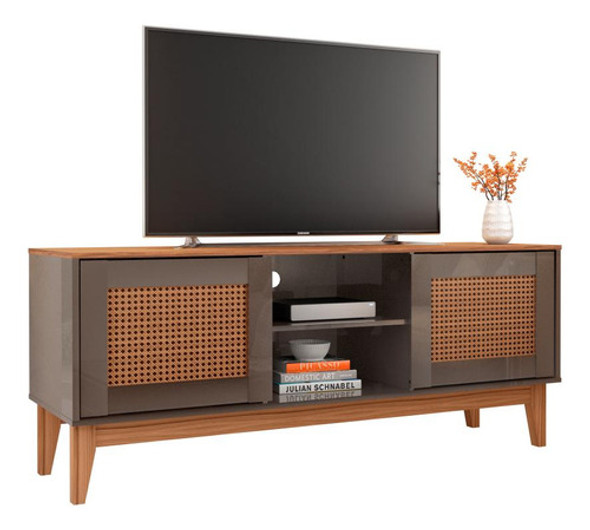 Rack Safira 2 Portas Cinza Perola Noce Casa D Móveis Sala 0