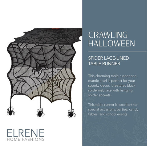 Elrene Home Fashions Crawling Spider Halloween Lace Table Ru 1