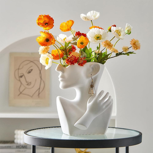 Jarrón Facial Fjs, Jarrones De Flores Únicos Blancos Para De 1