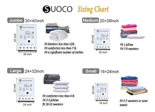 Suoco Bolsas De Almacenamiento Al Vacío Paquete De 8 (jumbo 1