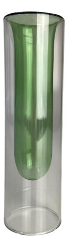 Vaso De Vidro Duplo Transparente E Verde 20x6cm 0