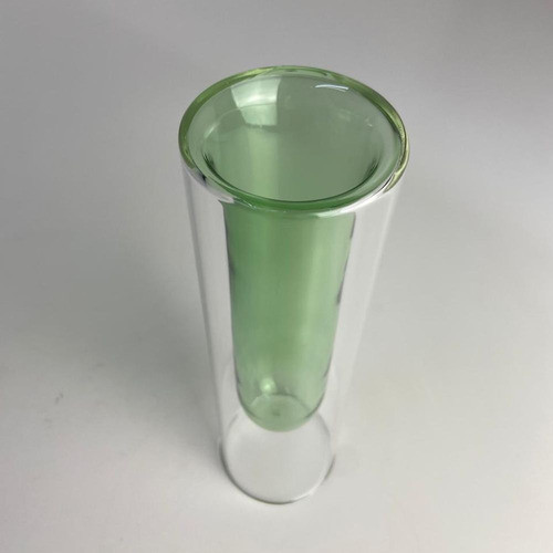 Vaso De Vidro Duplo Transparente E Verde 20x6cm 1