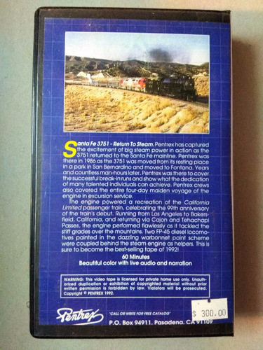 Jr - Vhs Americano De Trenes - Santa Fe 3751 Return To Steam 1