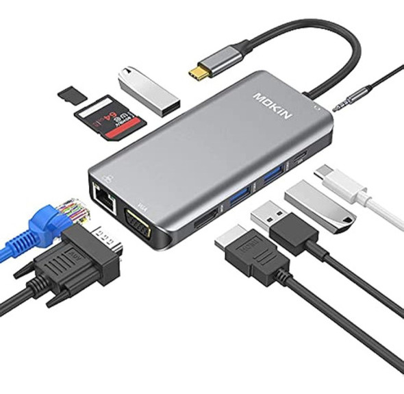 Usb C Hub Multiport Adapter, Usb-c Dongle 10 In 1 Dock Mac A 0