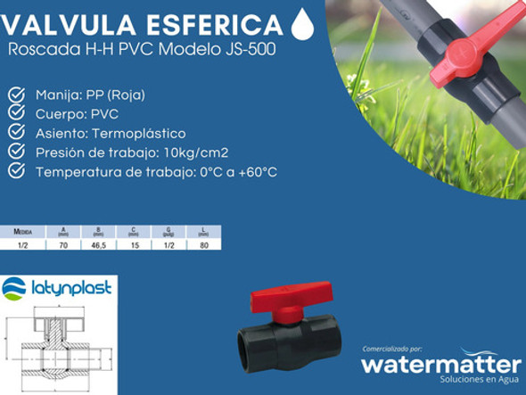 Valvula Esferica Pvc Rosca Hh 1/2 1