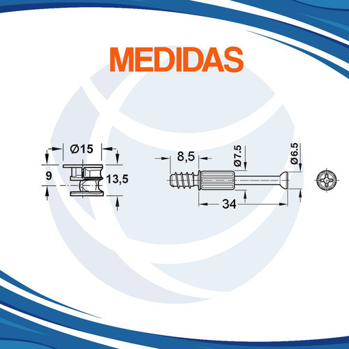 Minifix Perno Rosca Directa Para Placa De 18 Mm X50/u Hafele 1