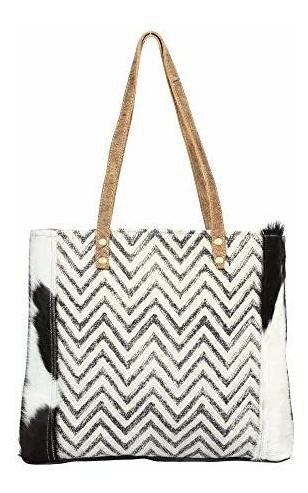 Myra Bag Chevron Cross Bolso De Lona Y Vaca Tamaño S1375 0