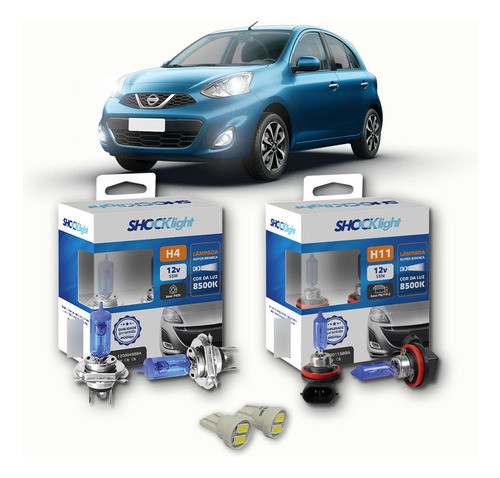 Lâmpadas Super Brancas 8500k +t10 Nissan March 2014/. H4 H11 0