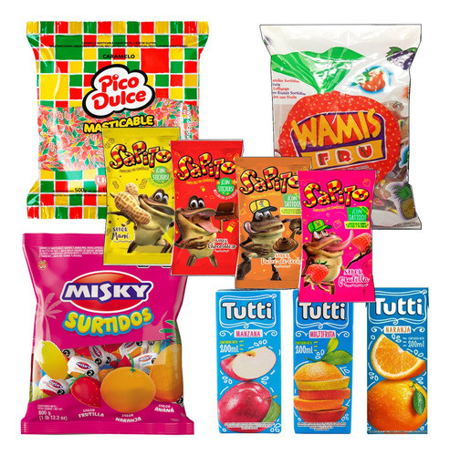 Combo Golosinas Cumpleaños 20 Chicos Sapito Jugo Tutti 0