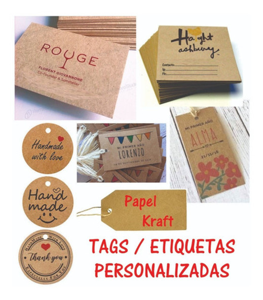 600 Tags Etiquetas Personalizadas Papel Madera Kraft 125gr 1