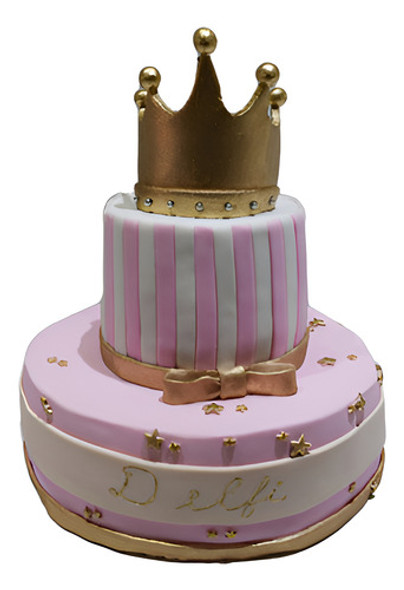 Torta Princesa Rosa Y Dorado - Reina Corona Tiara Comestible 0