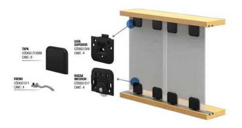 Kit Sistema Corredizo Para 2 Puertas Mr 1535 Vidrio (rieles Opcionales) Mr+ 0