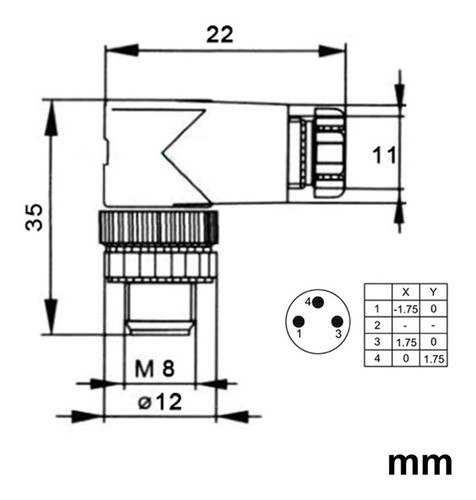 Conector M8 3 Pinos Macho Curvo 90º Para Montar Sensor 1