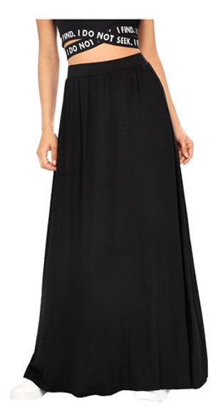 Saia Longa Preta Lisa Malha Viscolycra Cintura Alta S/juros 0