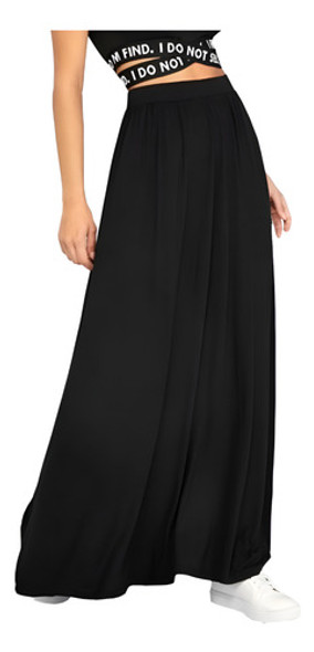 Saia Longa Preta Lisa Malha Viscolycra Cintura Alta S/juros 1