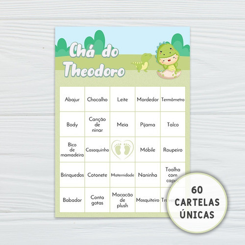Baby Bingo Dino Baby Para Chá De Bebê - 60 Cartelas Em Pdf 1