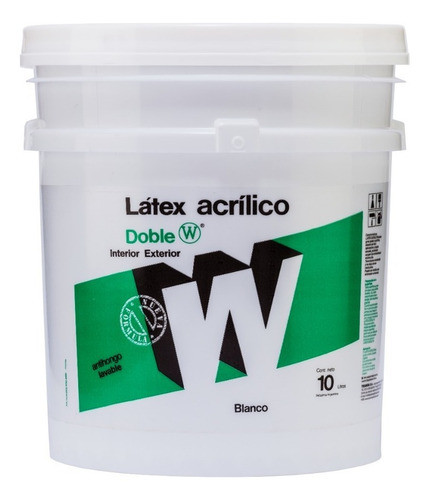 Pintura Látex Acrílica Exterior Interior 10 Litros Doble W 0