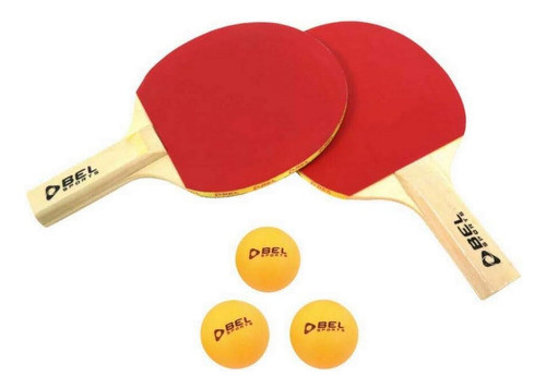 Kit 2 Raquetes Ping Pong 3 Bolinhas Bel Sports Preto Verm 0