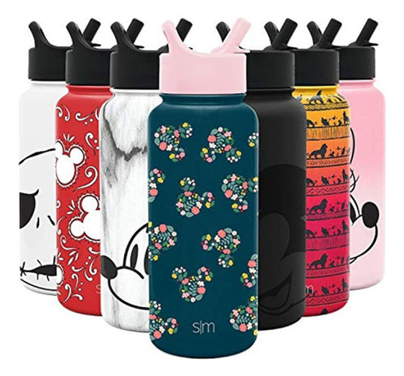 Botella De Agua Simple Y Moderna De Disney Con Tapa De Pajit 0
