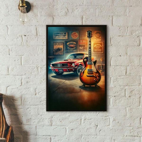 Quadro Garagem - Guitarra E Carro 33x24cm - Com Vidro 0