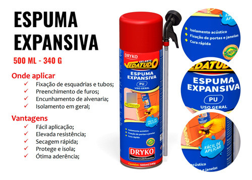 Espuma Expansiva 500ml Obra Porta Janela Uso Geral Kit 6 1